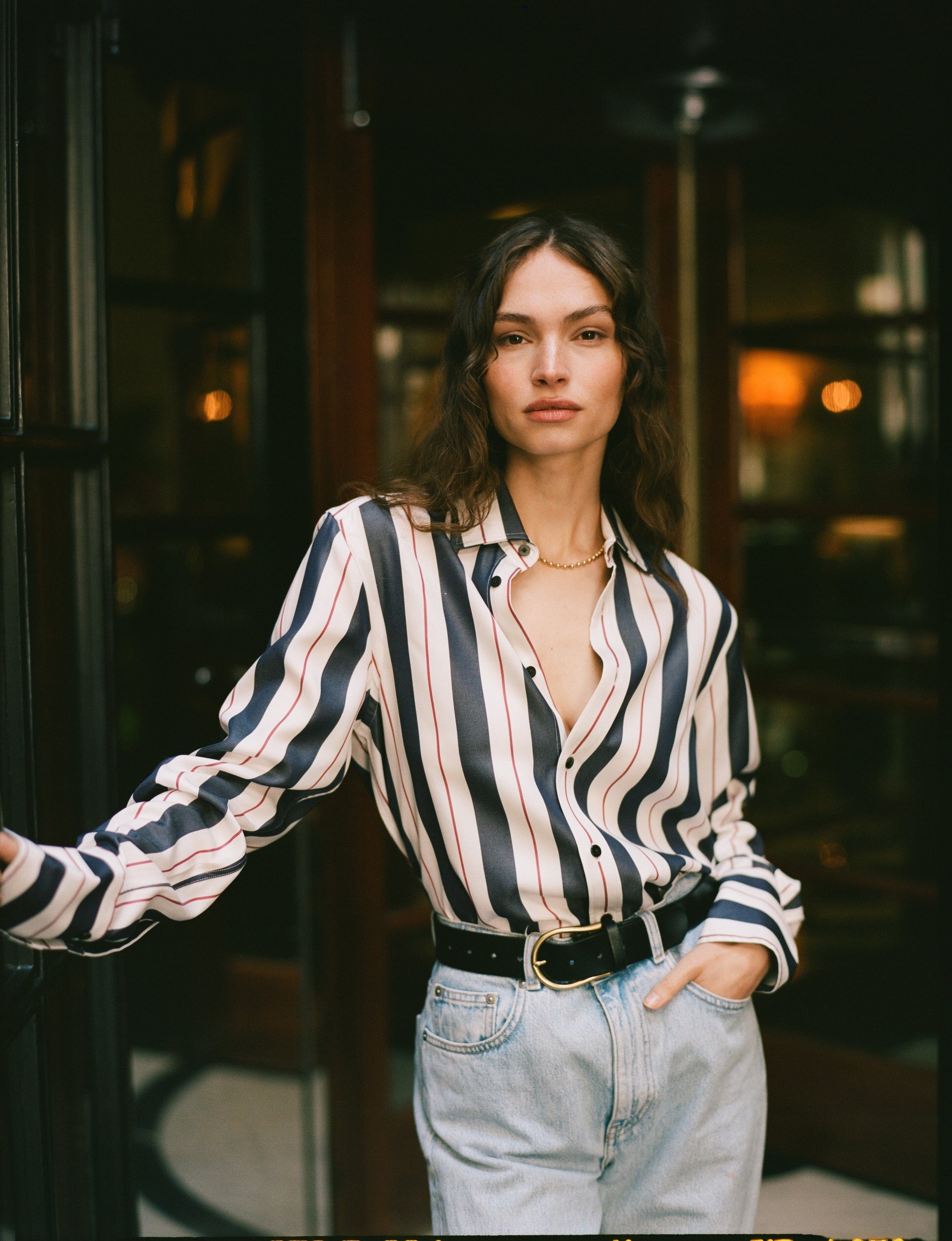 The Boyfriend Exaggerated Cuff: TENCEL™ Lyocell, Navy Burgundy