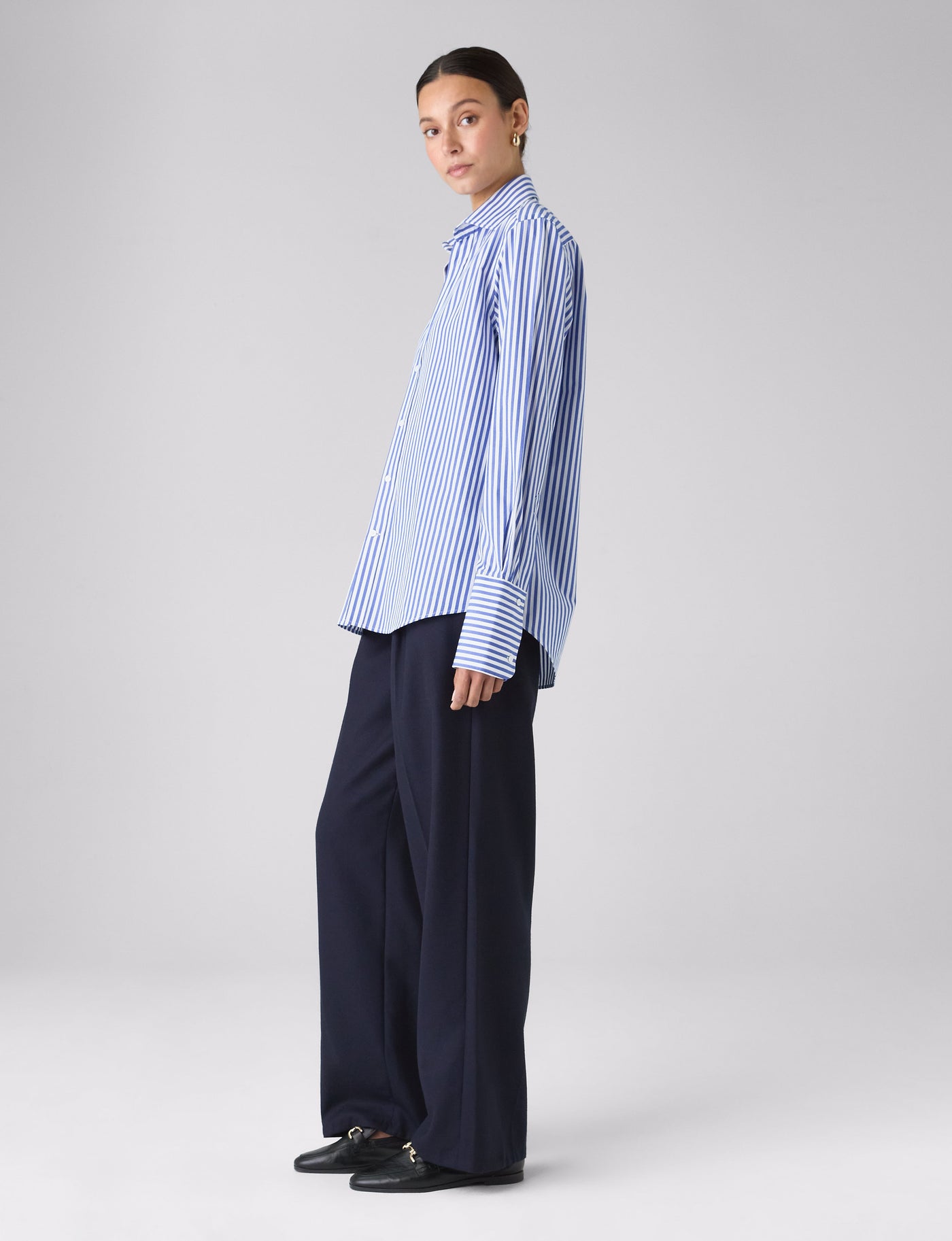 The Boyfriend Exaggerated Cuff: Fine Poplin, Royal Blue Stripe
