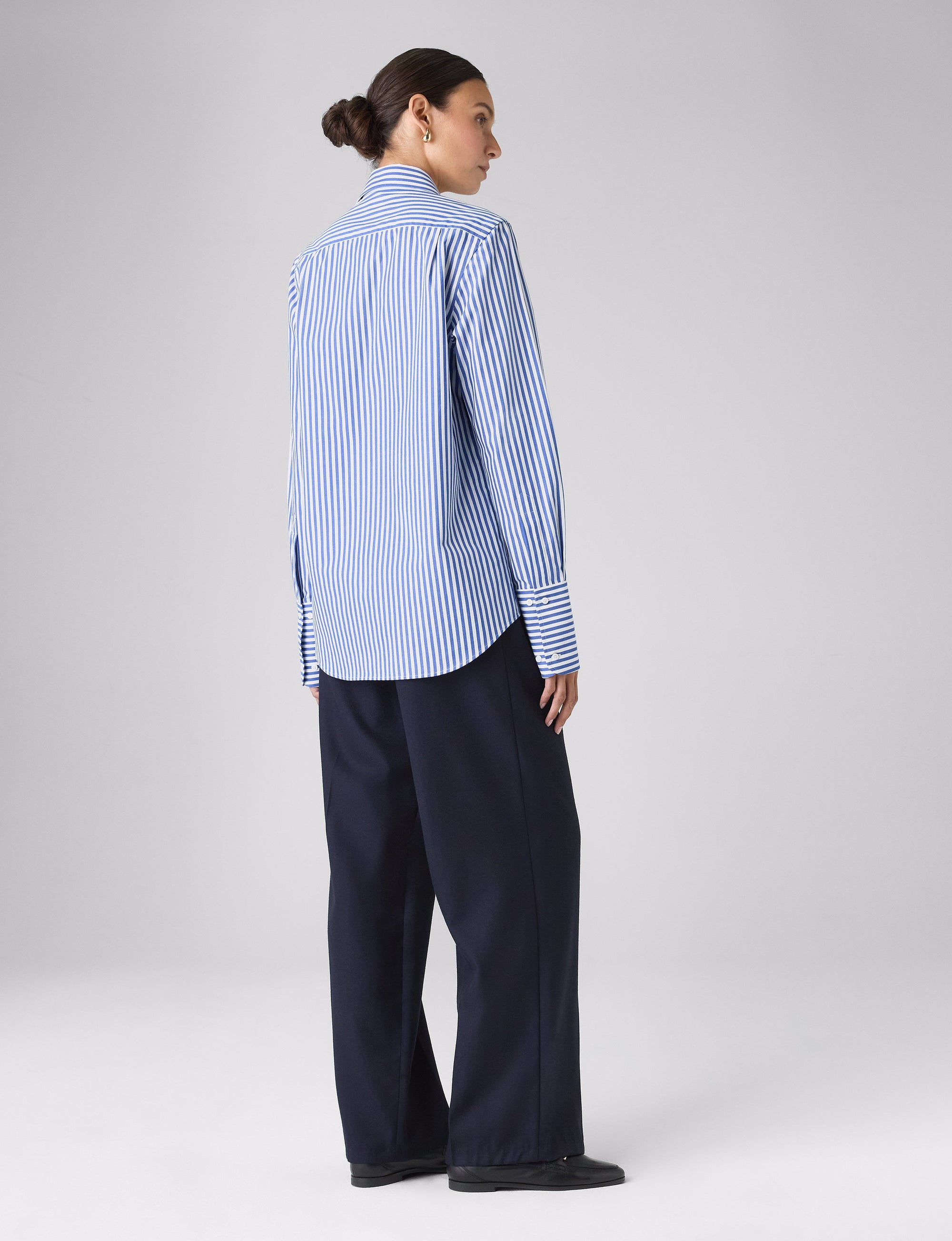 The Boyfriend Exaggerated Cuff: Fine Poplin, Royal Blue Stripe