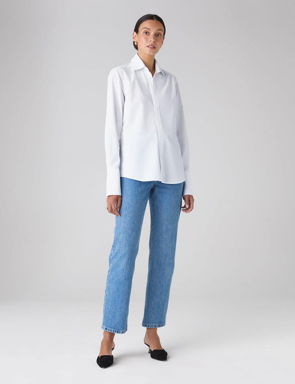 The Boyfriend Exaggerated Cuff: Fine Poplin, White