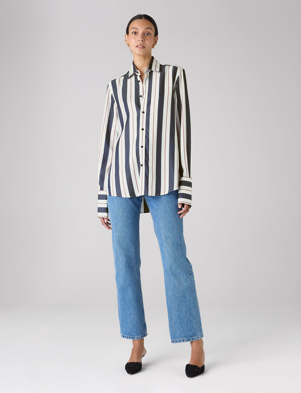 The Boyfriend Exaggerated Cuff: TENCEL™ Lyocell, Navy & Burgundy Wide Stripe