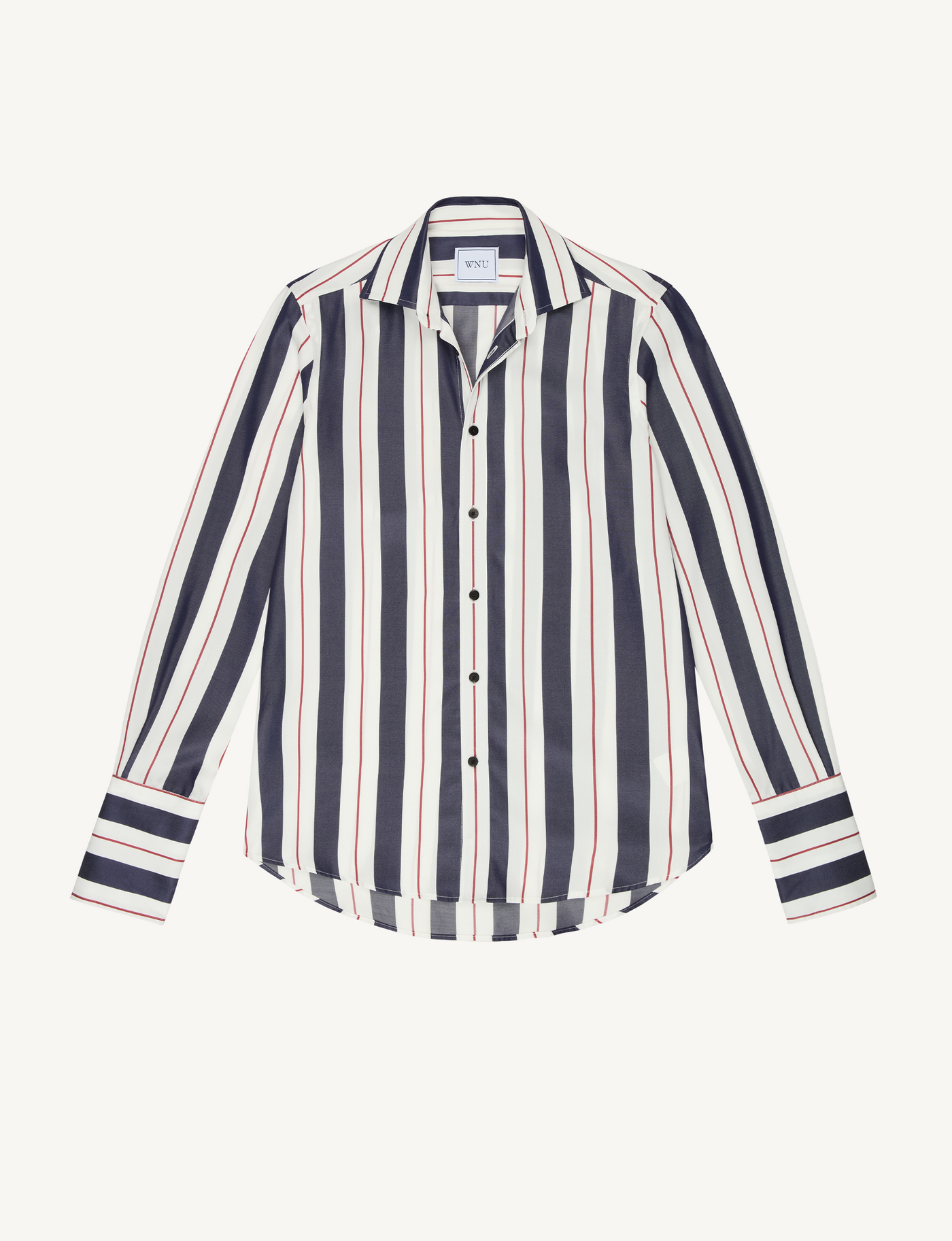 The Boyfriend Exaggerated Cuff: TENCEL™ Lyocell, Navy & Burgundy Wide Stripe