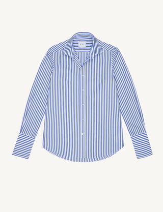 The Boyfriend Exaggerated Cuff: Fine Poplin, Royal Blue Stripe