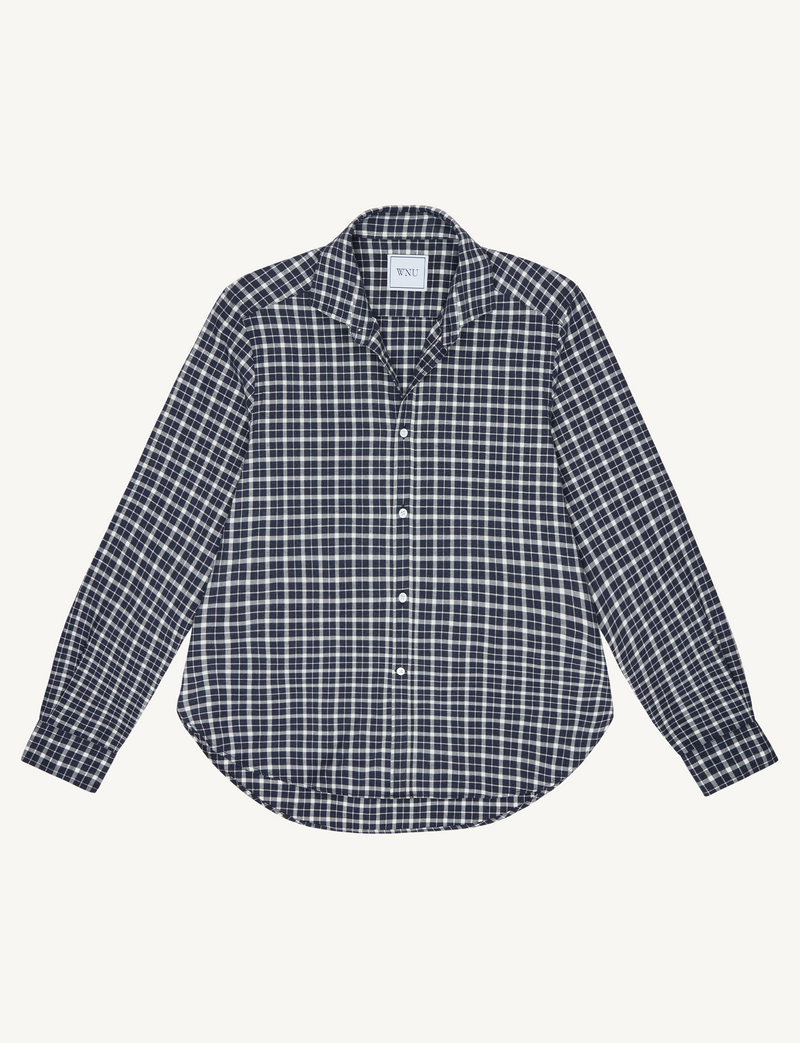 The Classic: Fine Brushed, Navy Blue Check – With Nothing Underneath