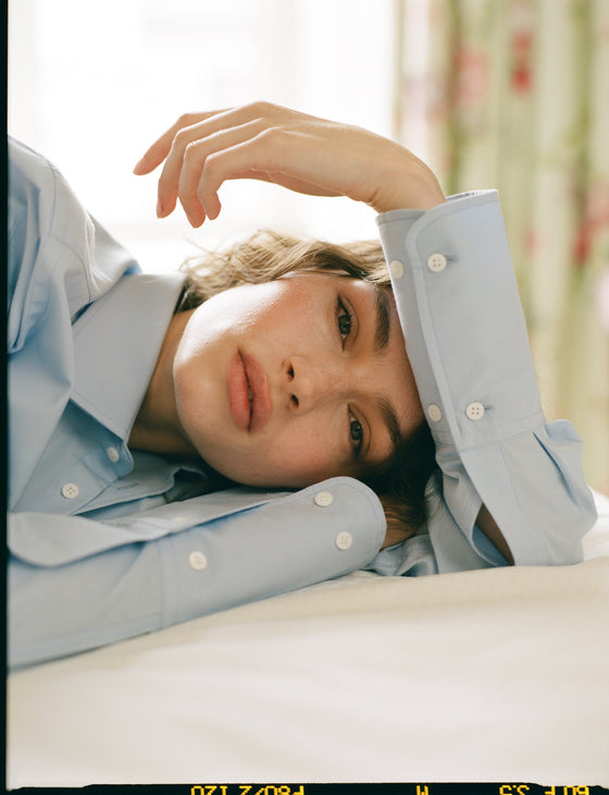 The Boyfriend Exaggerated Cuff: Fine Poplin, Sky Blue