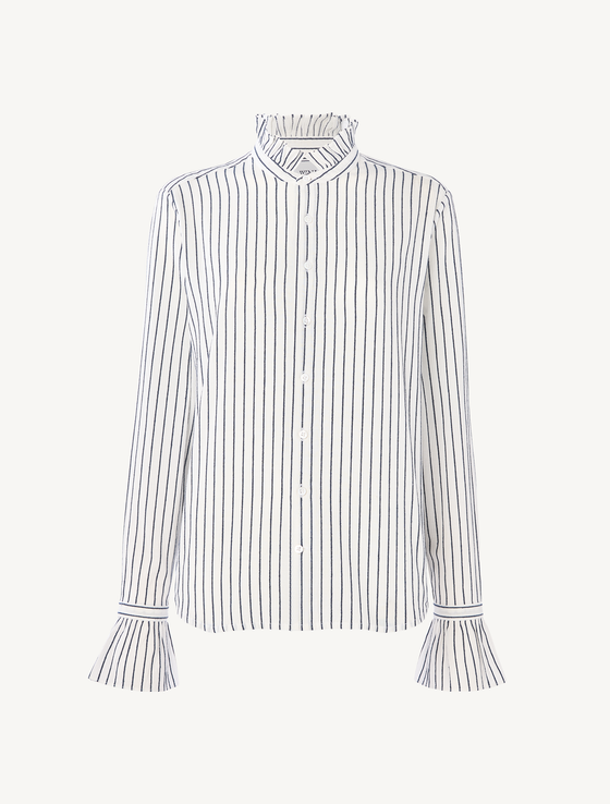 Kew Blouse: Cotton Voile, White with Navy Stripes