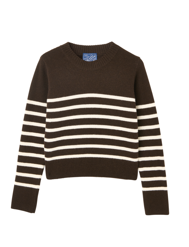 Devon Jumper: Wool, Chocolate with Cream Stripes