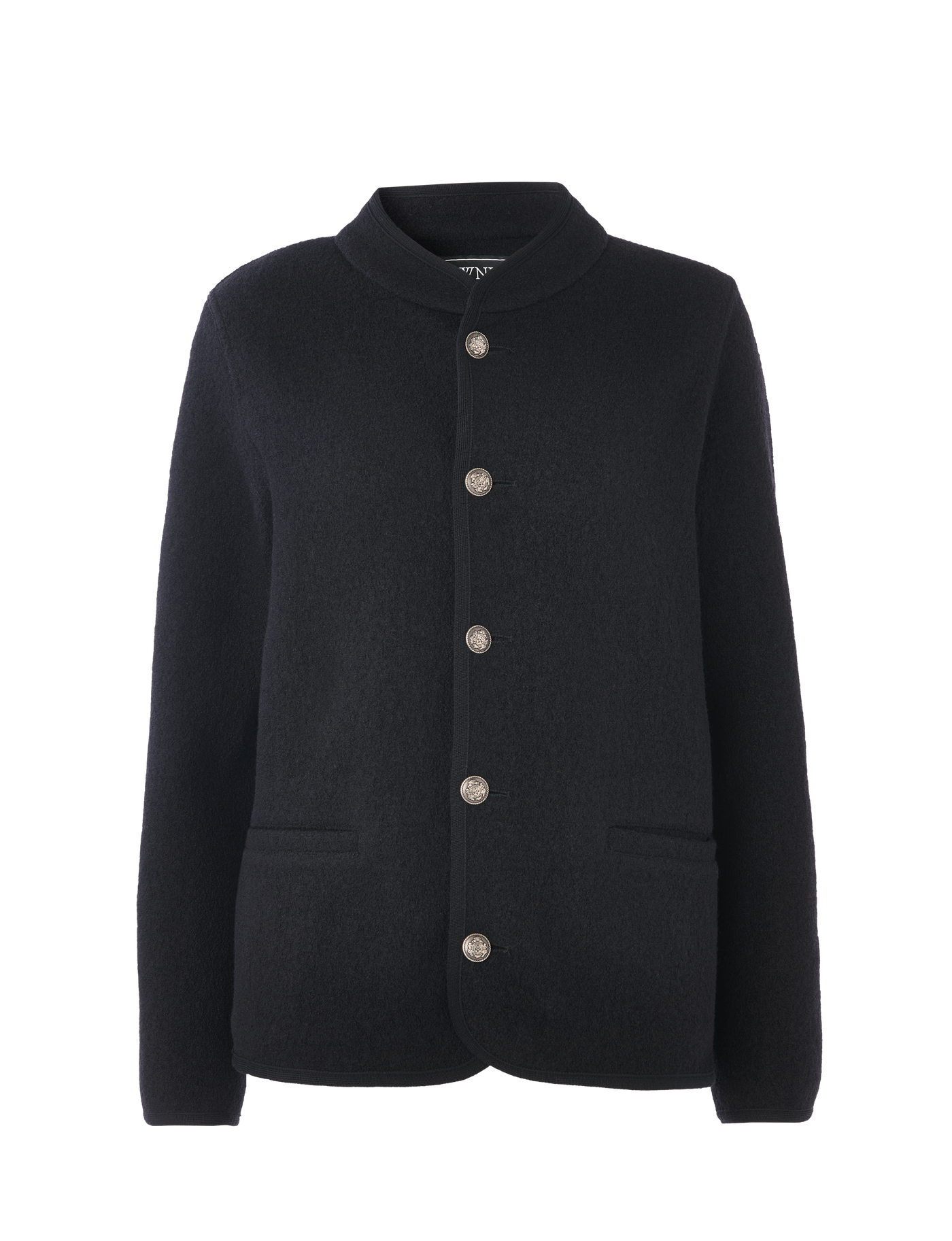 じょん　un/unbient Wool No-collar Jacket St James Jacket: Boiled Wool, Black – With Nothing Underneath