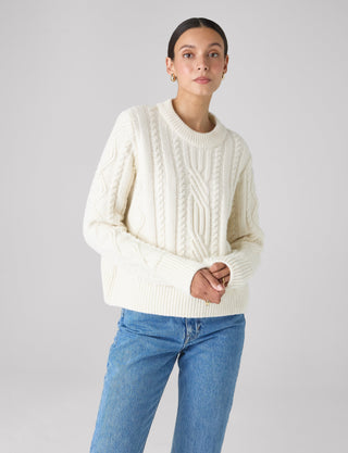 Devon Cable Jumper: Wool, Cream