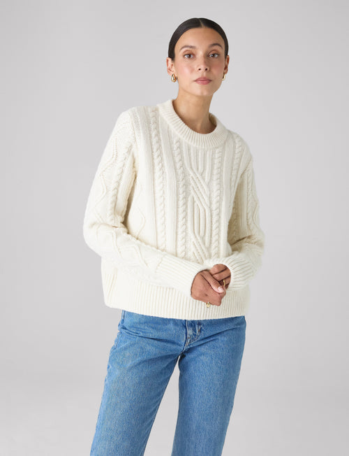 Devon Cable Jumper: Wool, Cream