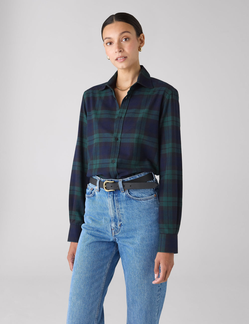 The Boyfriend: Fine Brushed, Heritage Green Check