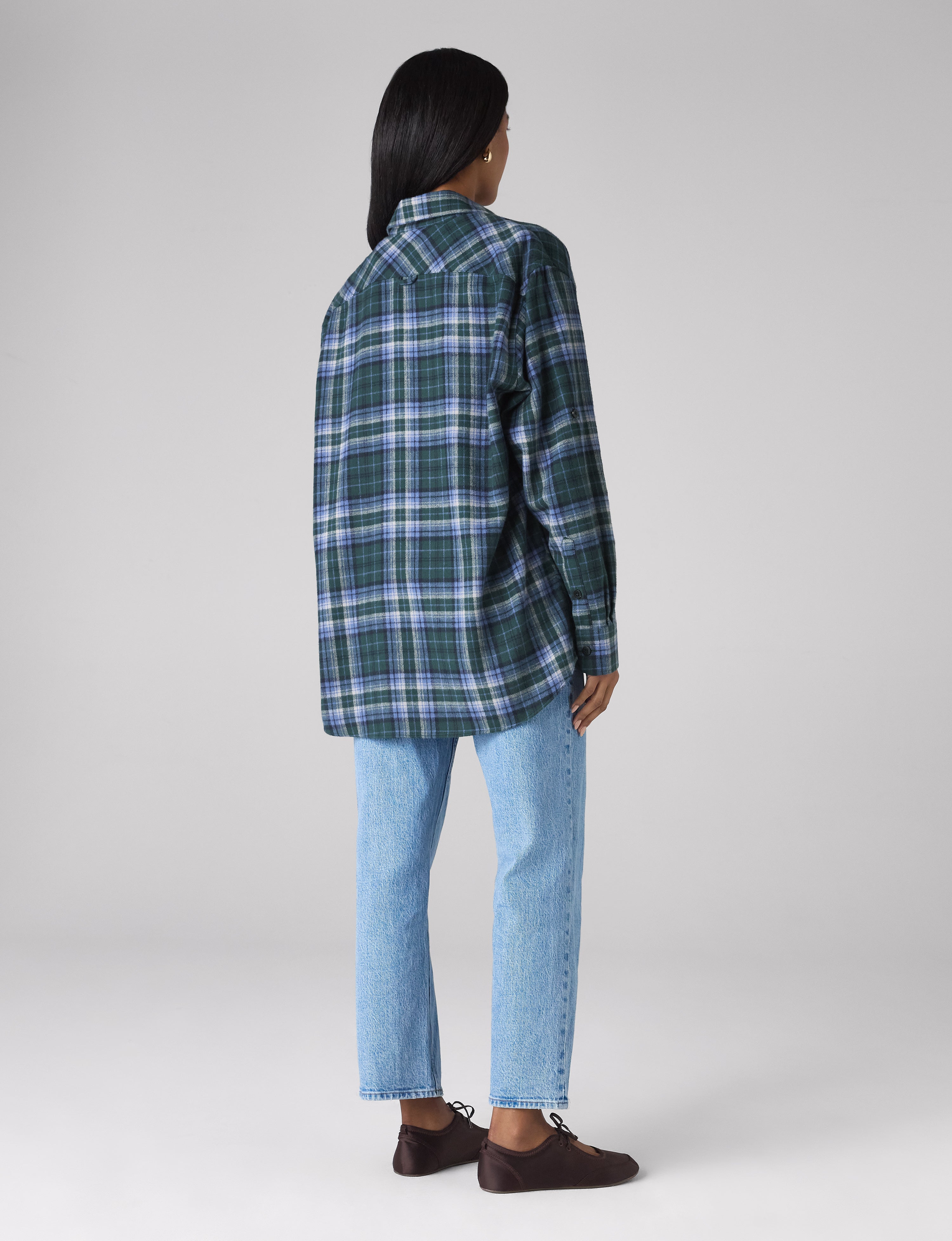 The Oversized: Thick Brushed, Blue and Green Check – With Nothing
