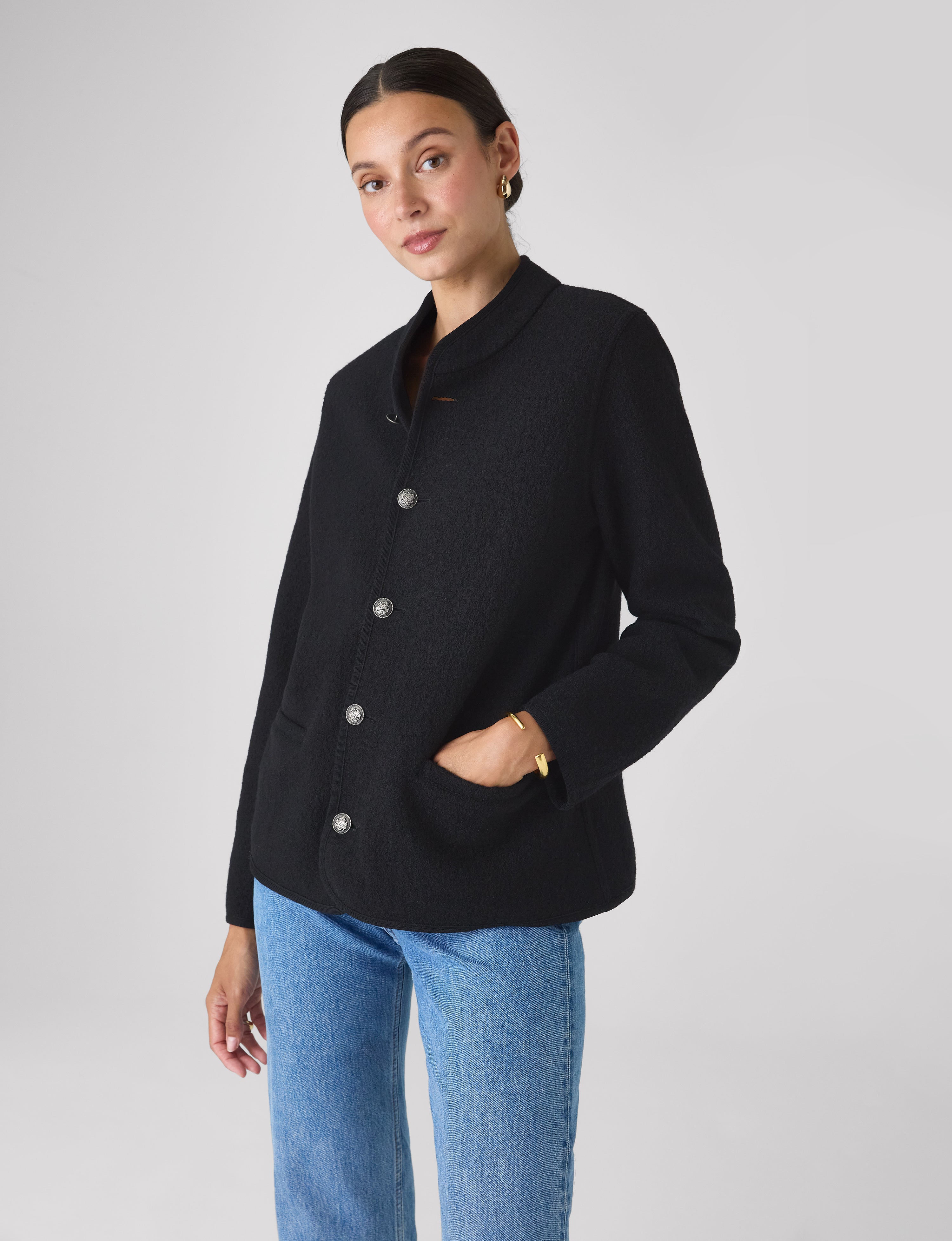St James Jacket: Boiled Wool, Black – With Nothing Underneath