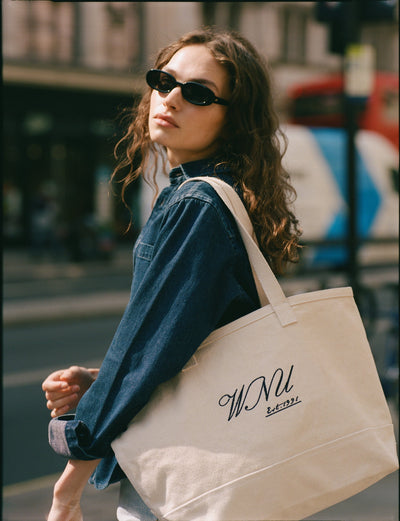 The Boat Bag: Cotton, Navy Embroidery