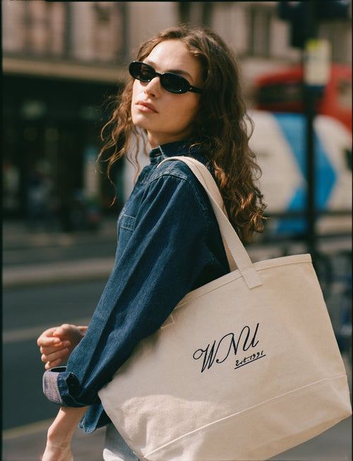 The Boat Bag: Cotton, Navy Embroidery