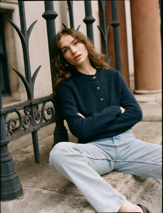 Jura Cardigan: Yak Wool, Navy Blue