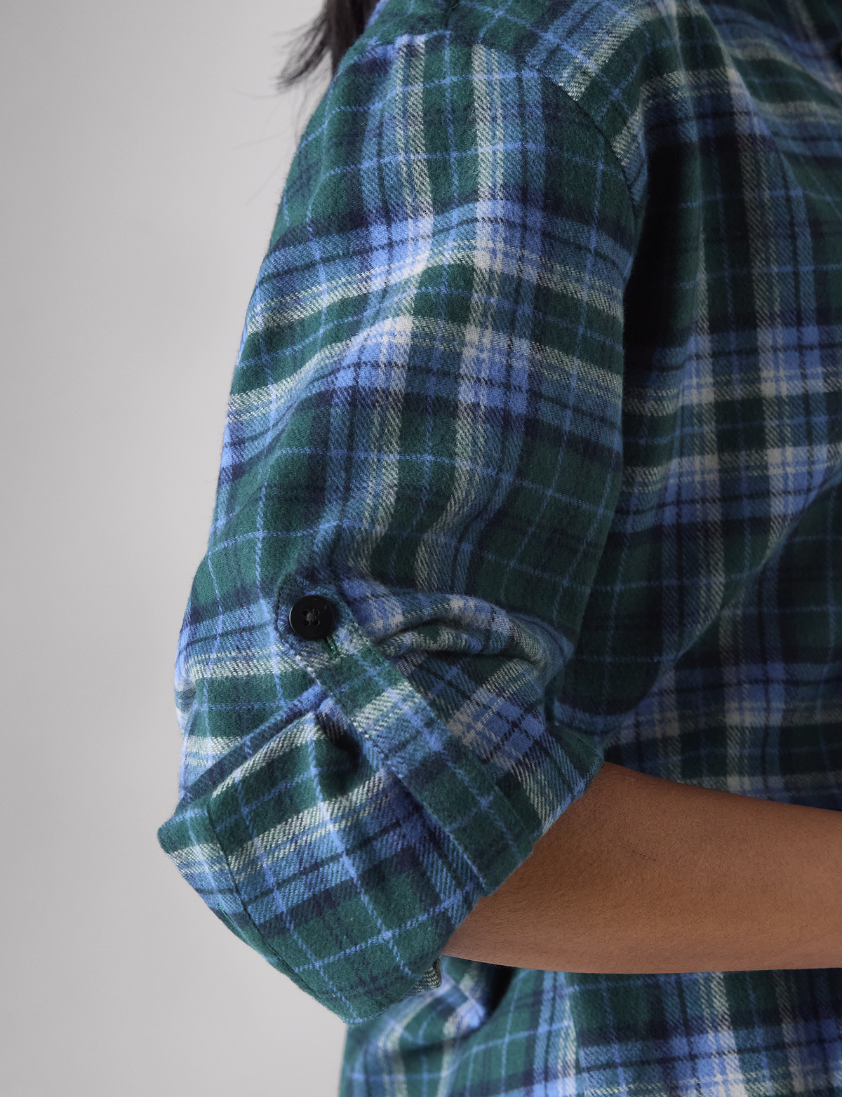 The Oversized: Thick Brushed, Blue and Green Check – With Nothing