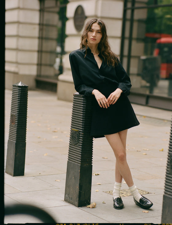 Romy Mini Skirt: Boiled Wool, Black
