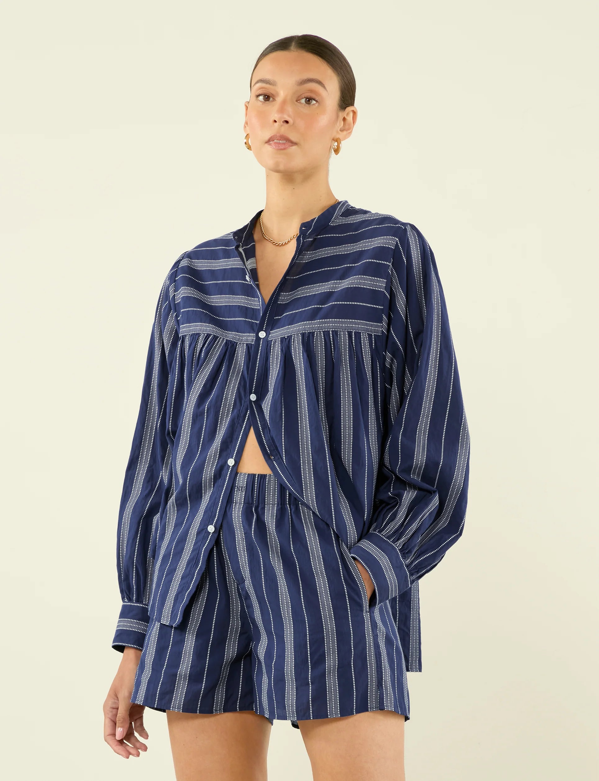 The Boxer: Cotton Voile, Navy and White Stripe