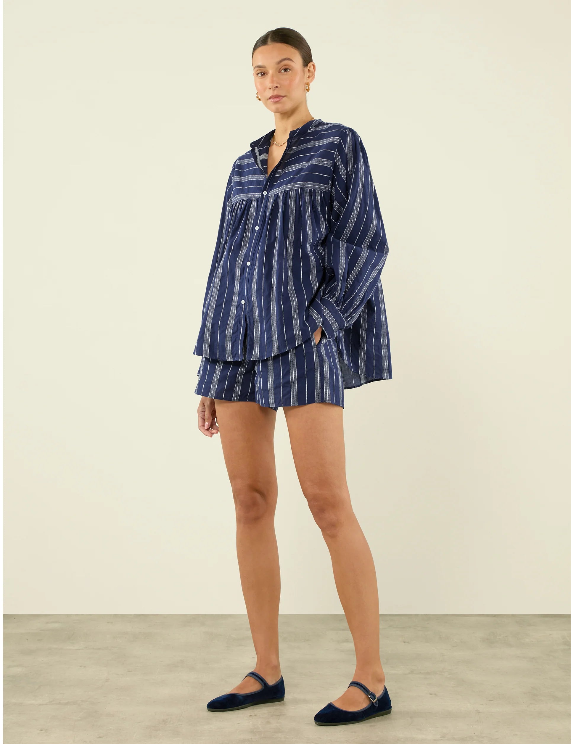 The Boxer: Cotton Voile, Navy and White Stripe