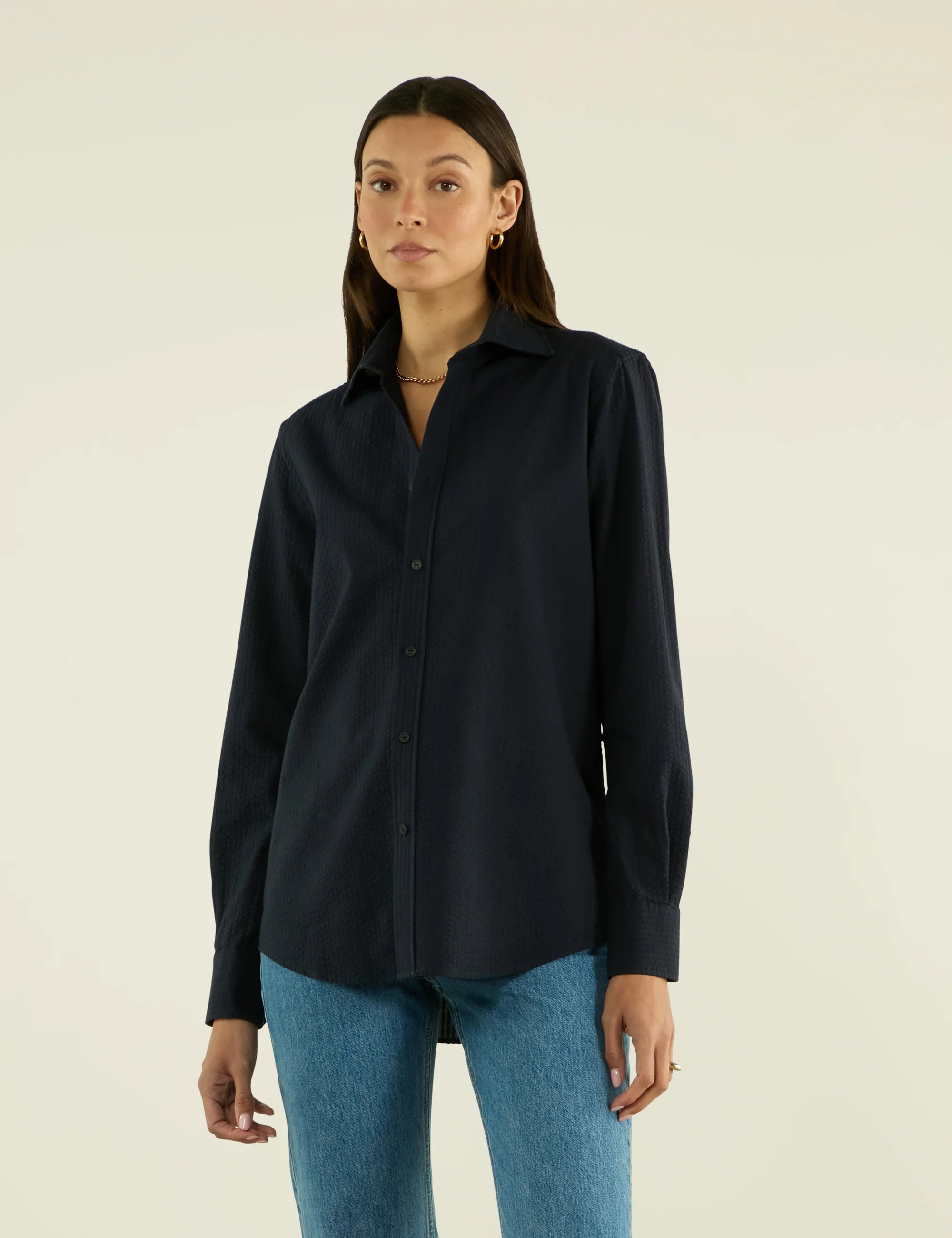 The Boyfriend: Seersucker, Navy Blue