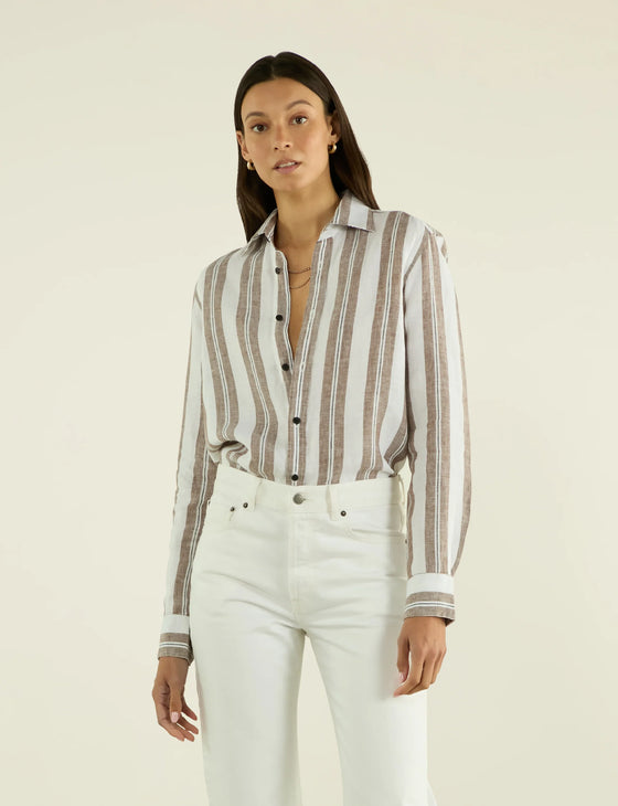 The Boyfriend: Linen, Mocha and Black Multi Stripe