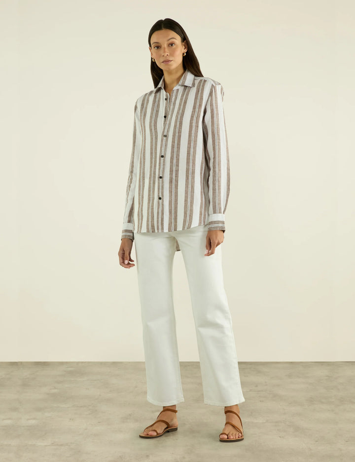 The Boyfriend: Linen, Mocha and Black Multi Stripe