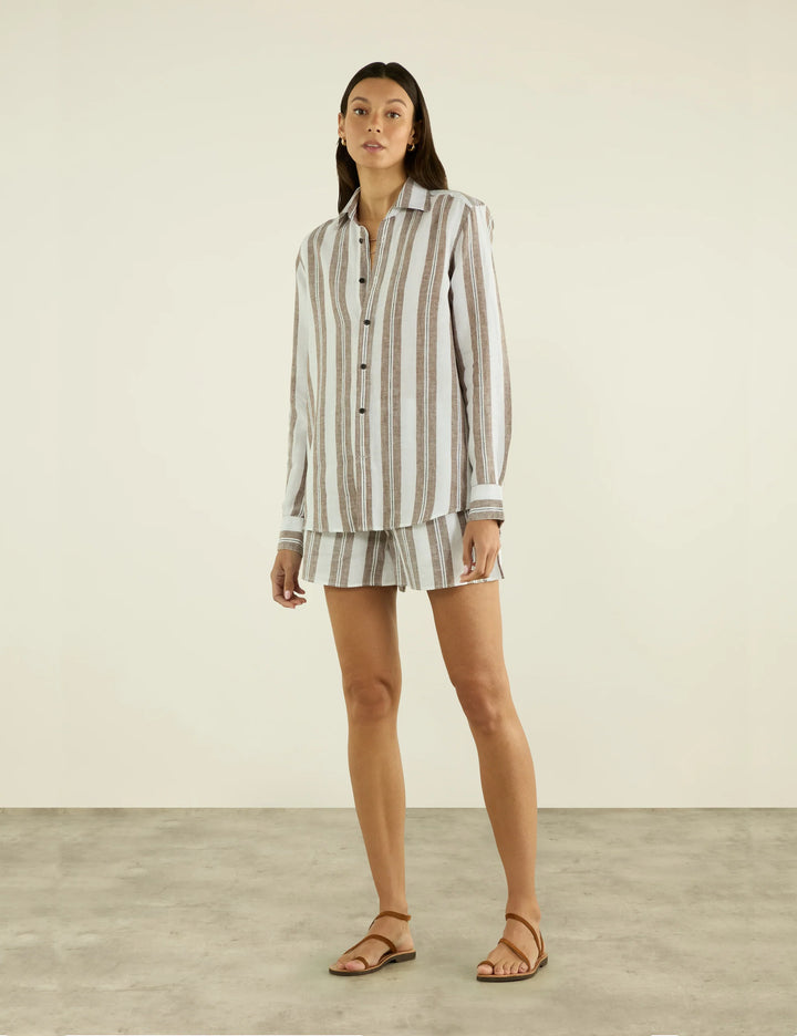 The Boyfriend: Linen, Mocha and Black Multi Stripe