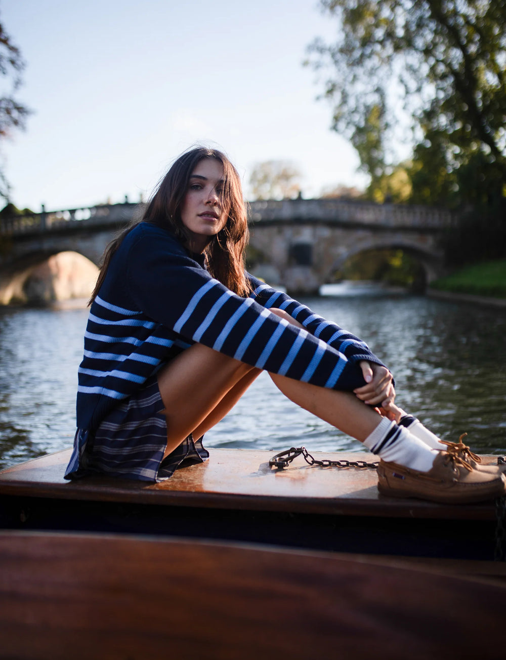 Devon Jumper: Cotton, Navy and Cornflower Blue Stripe