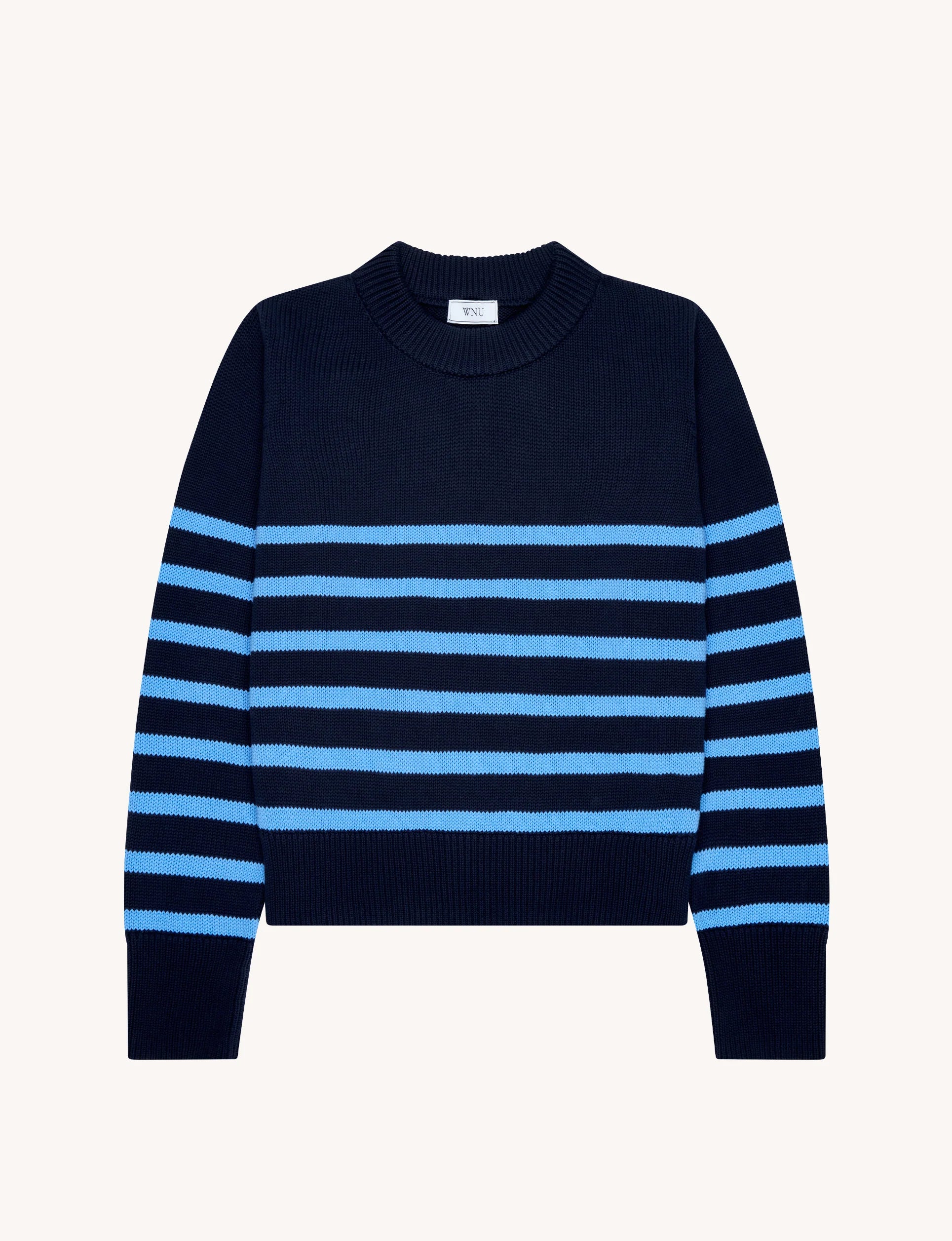 Devon Jumper: Cotton, Navy and Cornflower Blue Stripe