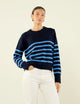 Devon Jumper: Cotton, Navy and Cornflower Blue Stripe