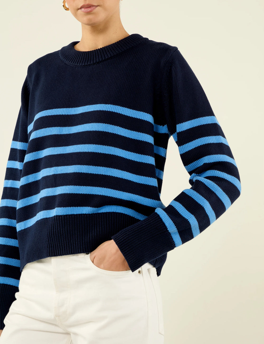 Devon Jumper: Cotton, Navy and Cornflower Blue Stripe