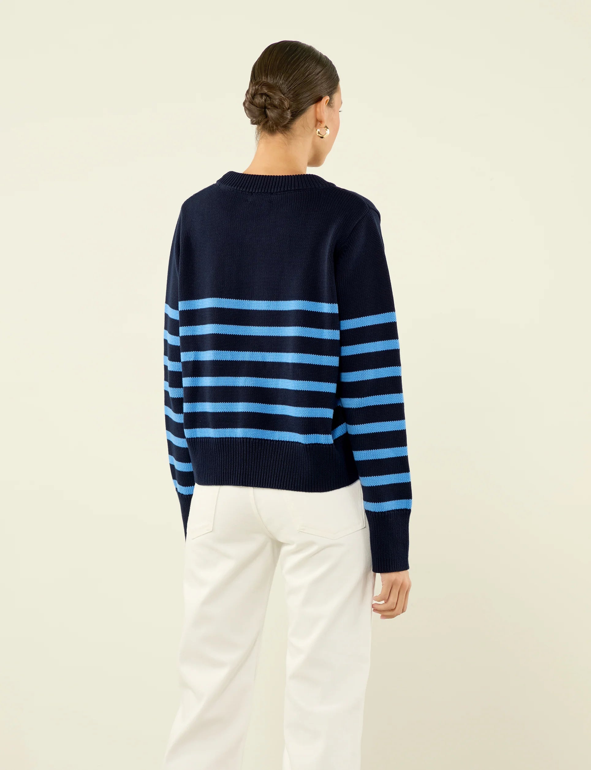 Devon Jumper: Cotton, Navy and Cornflower Blue Stripe