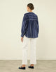Daphne: Cotton Voile, Navy and White Stripe