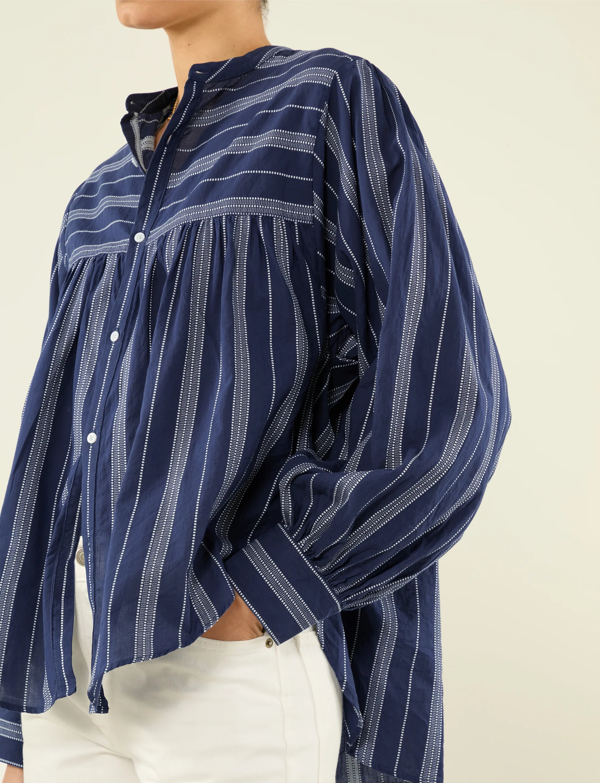 Daphne: Cotton Voile, Navy and White Stripe