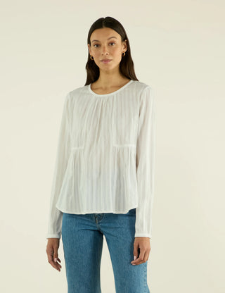 Pimlico Blouse: Cotton Voile, White Double Stripe