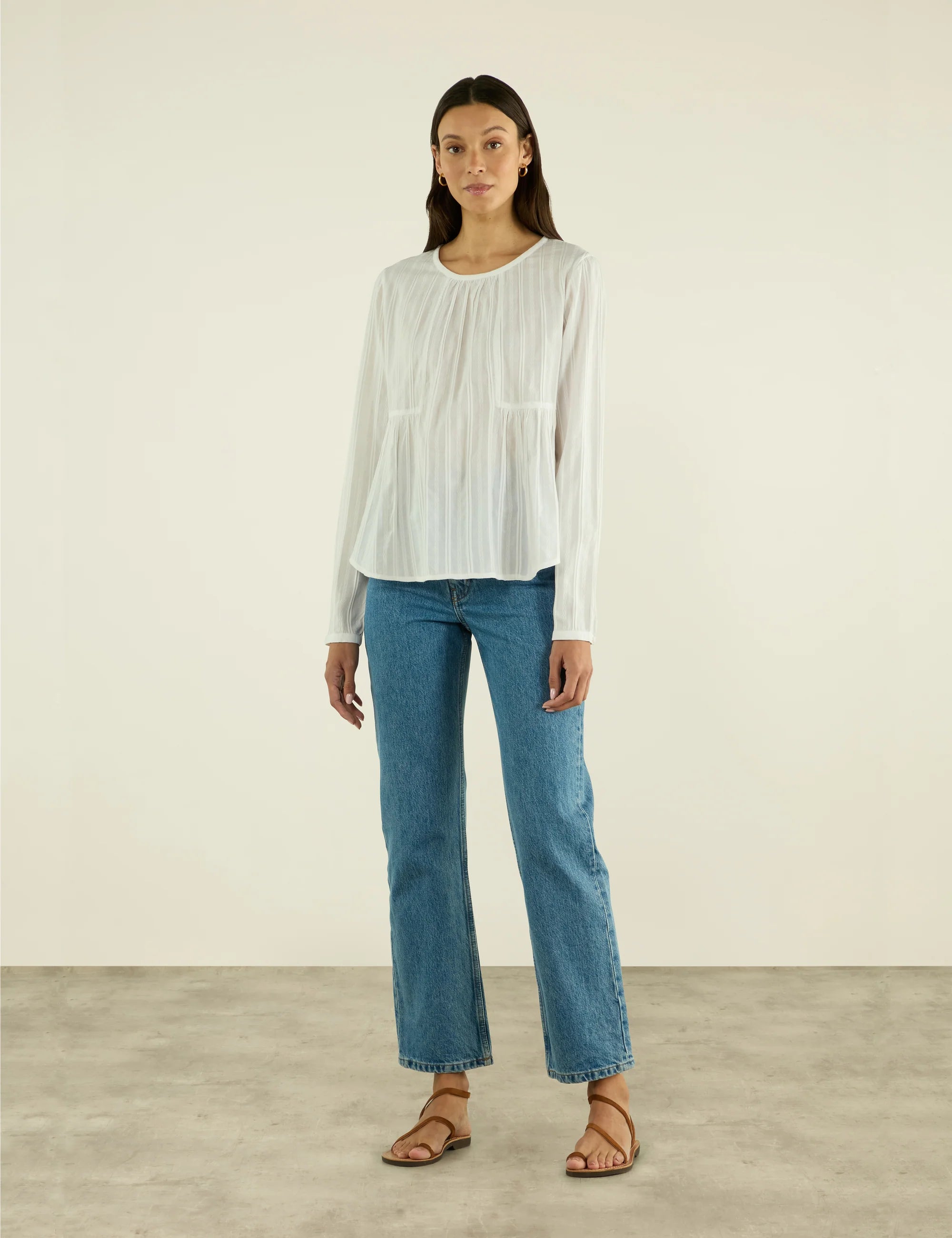 Pimlico Blouse: Cotton Voile, White Double Stripe