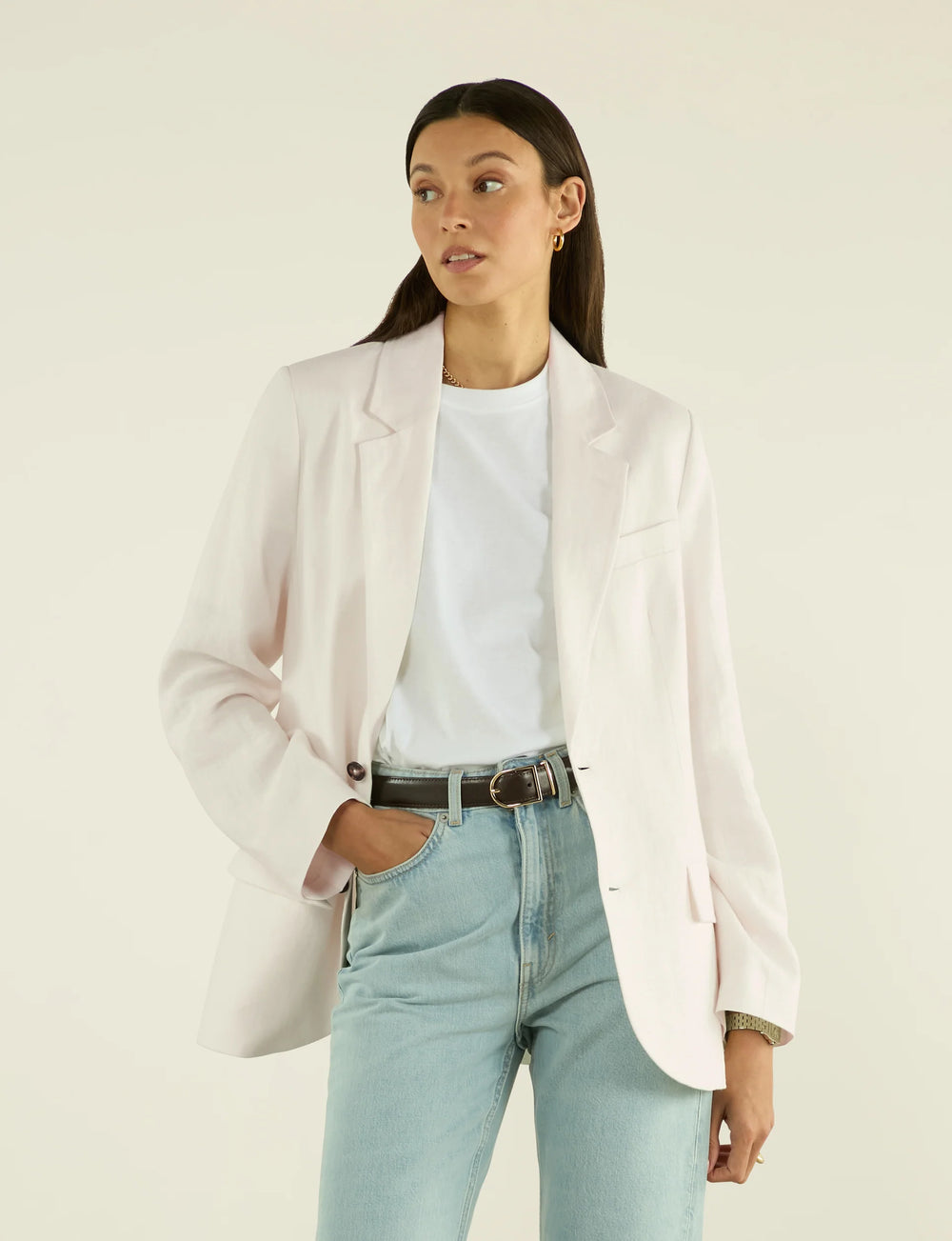 Hutton Blazer: Linen, Ivory