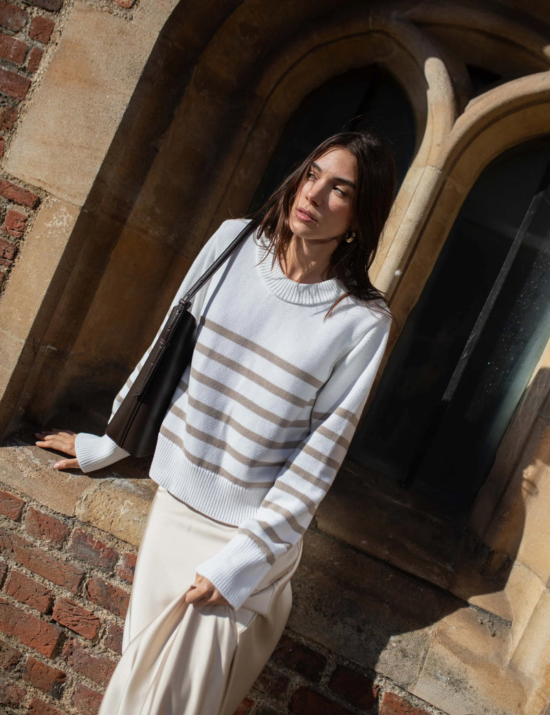 Devon Jumper: Cotton, Latte Stripe – With Nothing Underneath