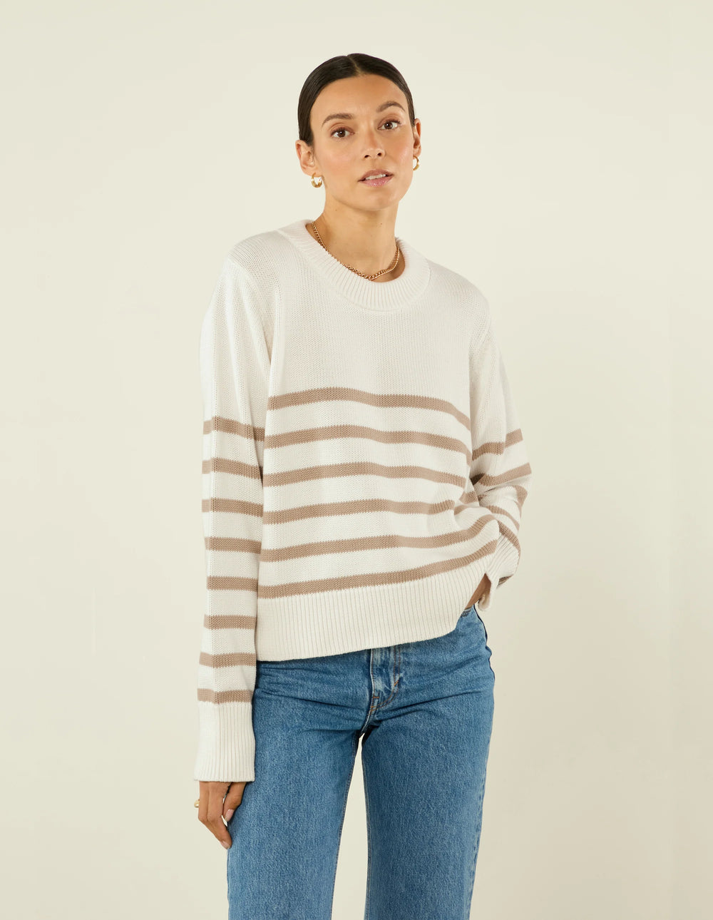 Devon Jumper: Cotton, Latte Stripe