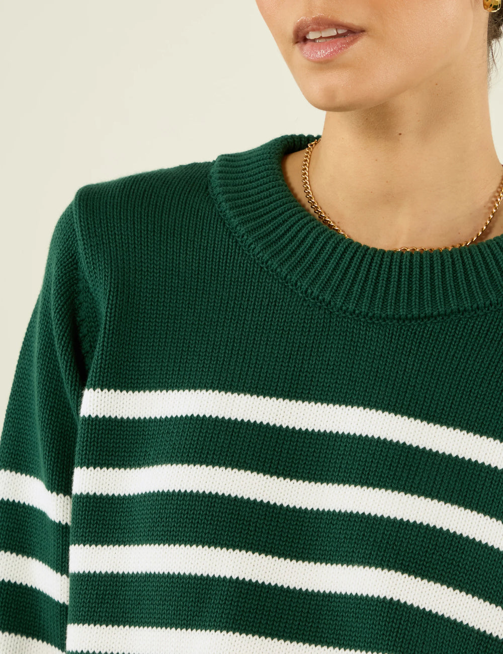 Devon Jumper: Cotton, Green and White Stripe