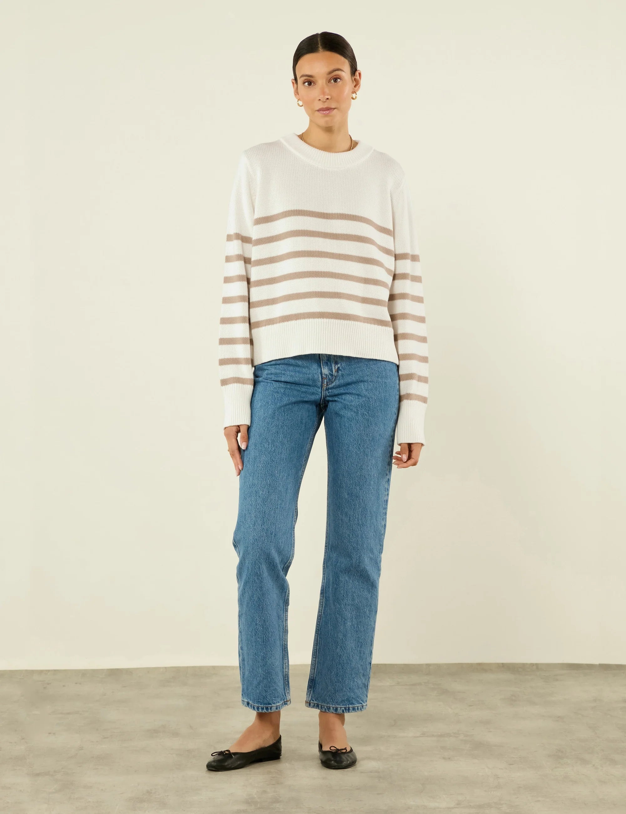 Devon Jumper: Cotton, Latte Stripe