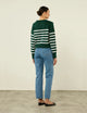 Devon Jumper: Cotton, Green and White Stripe