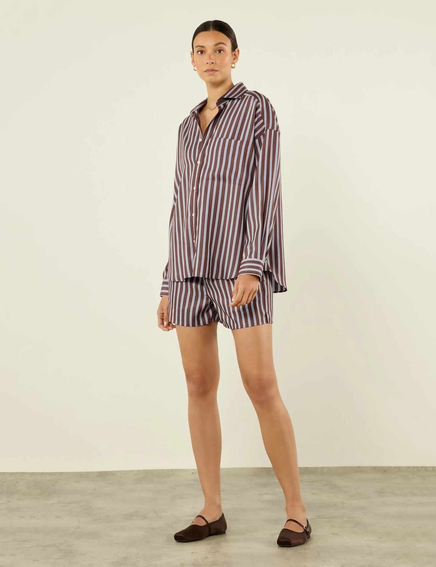 The Set: TENCEL™ Lyocell Mocha Multi Stripe Shirt & Boxer