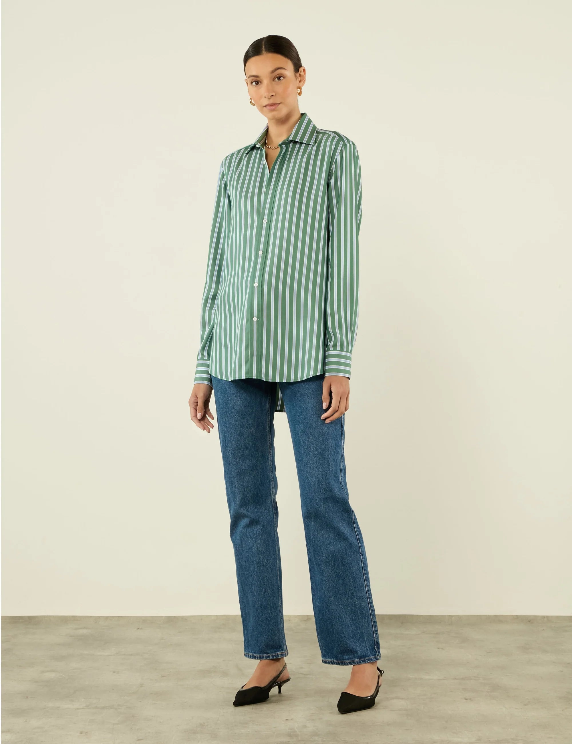 The Boyfriend: TENCEL™ Lyocell, Green Multi Stripe