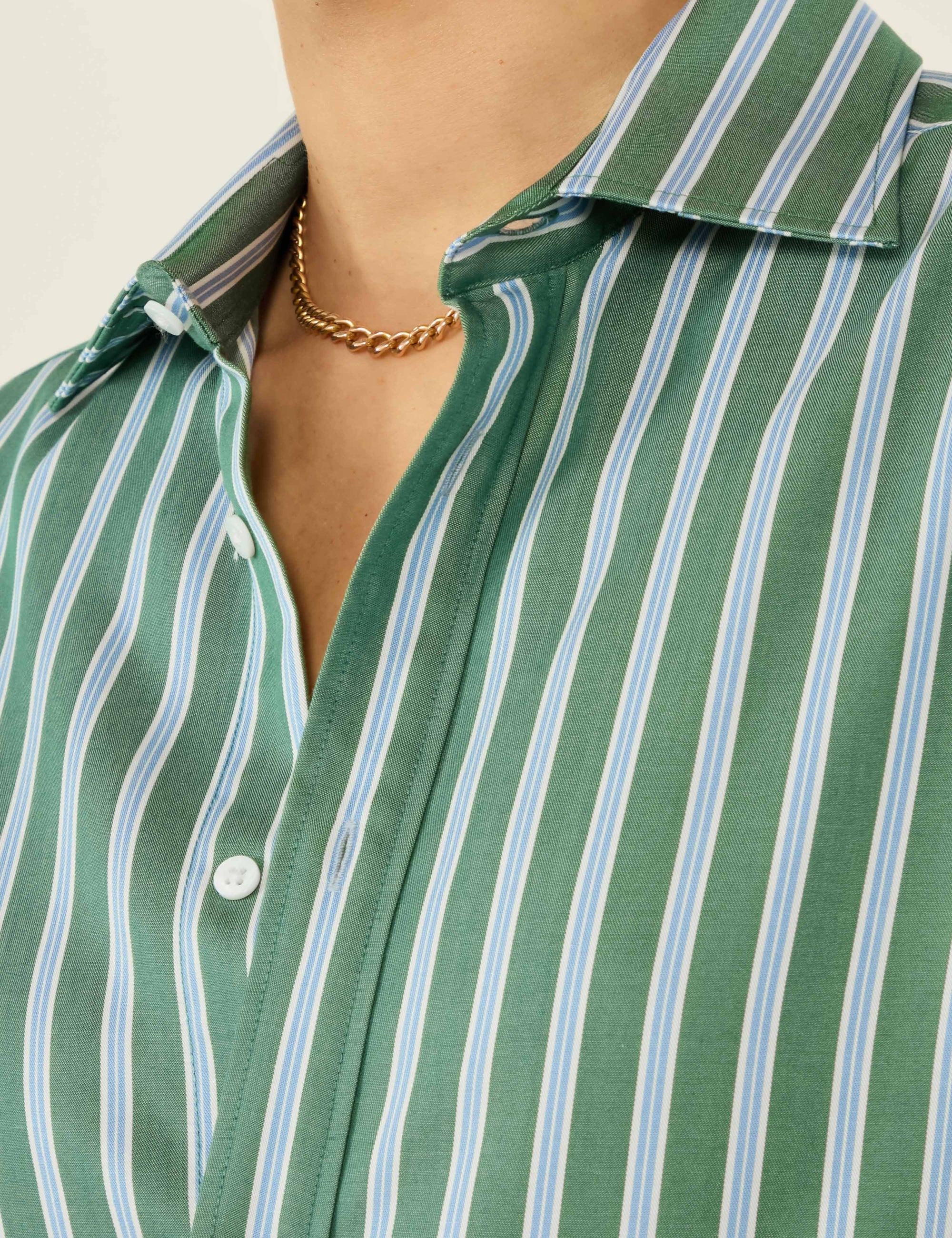 The Boyfriend: TENCEL™ Lyocell, Green Multi Stripe