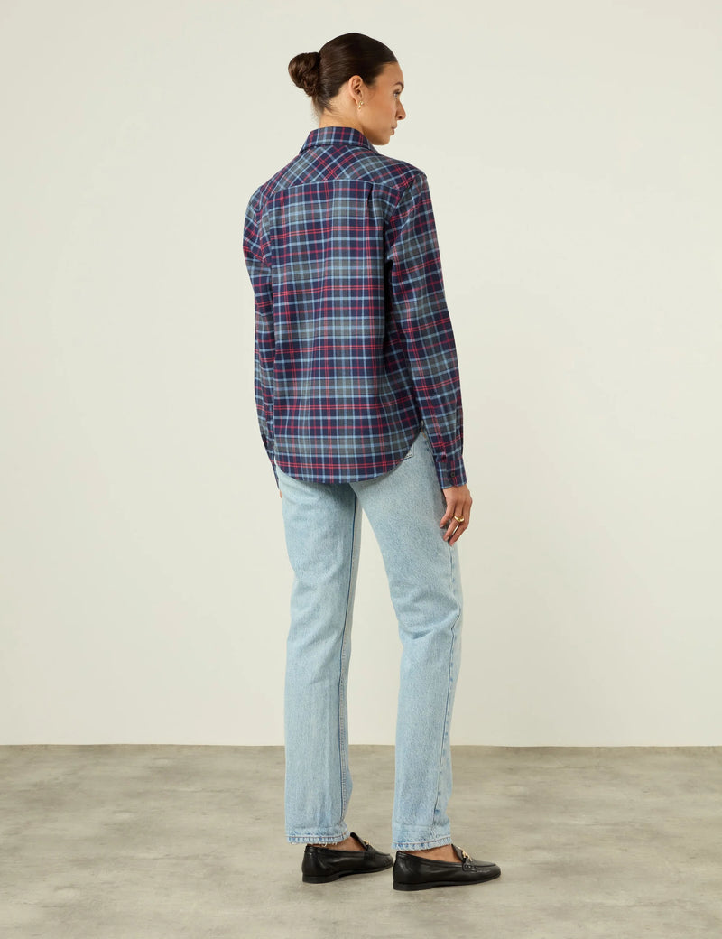 Women's Brushed Cotton Shirt in Blue and Red Plaid