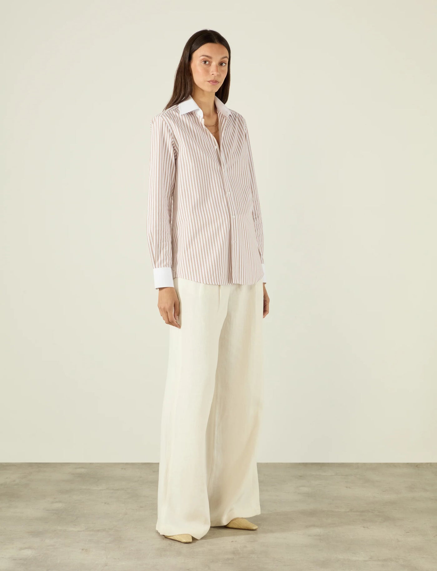 The Boyfriend Contrast: Fine Poplin, Latte Stripe