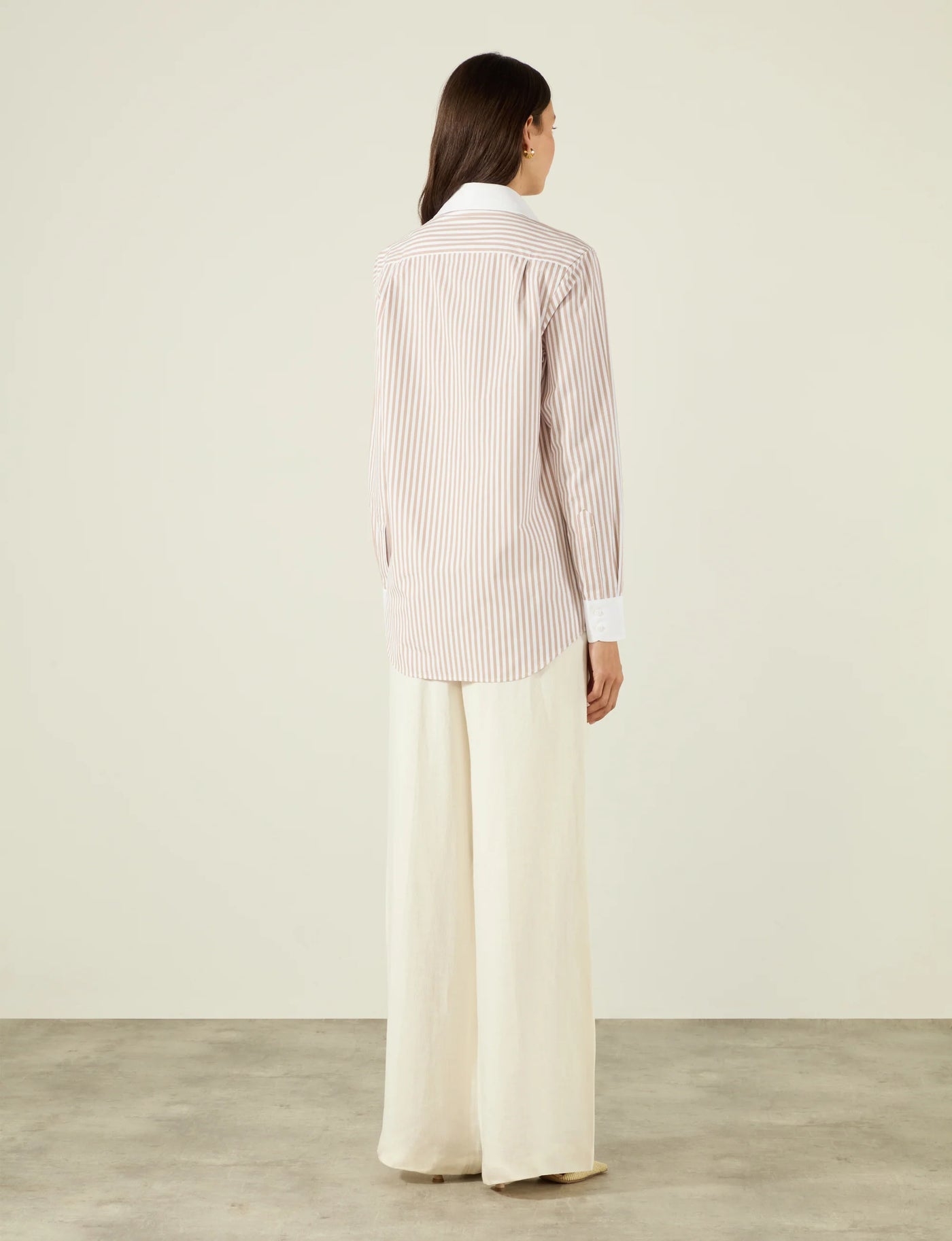 The Boyfriend Contrast: Fine Poplin, Latte Stripe