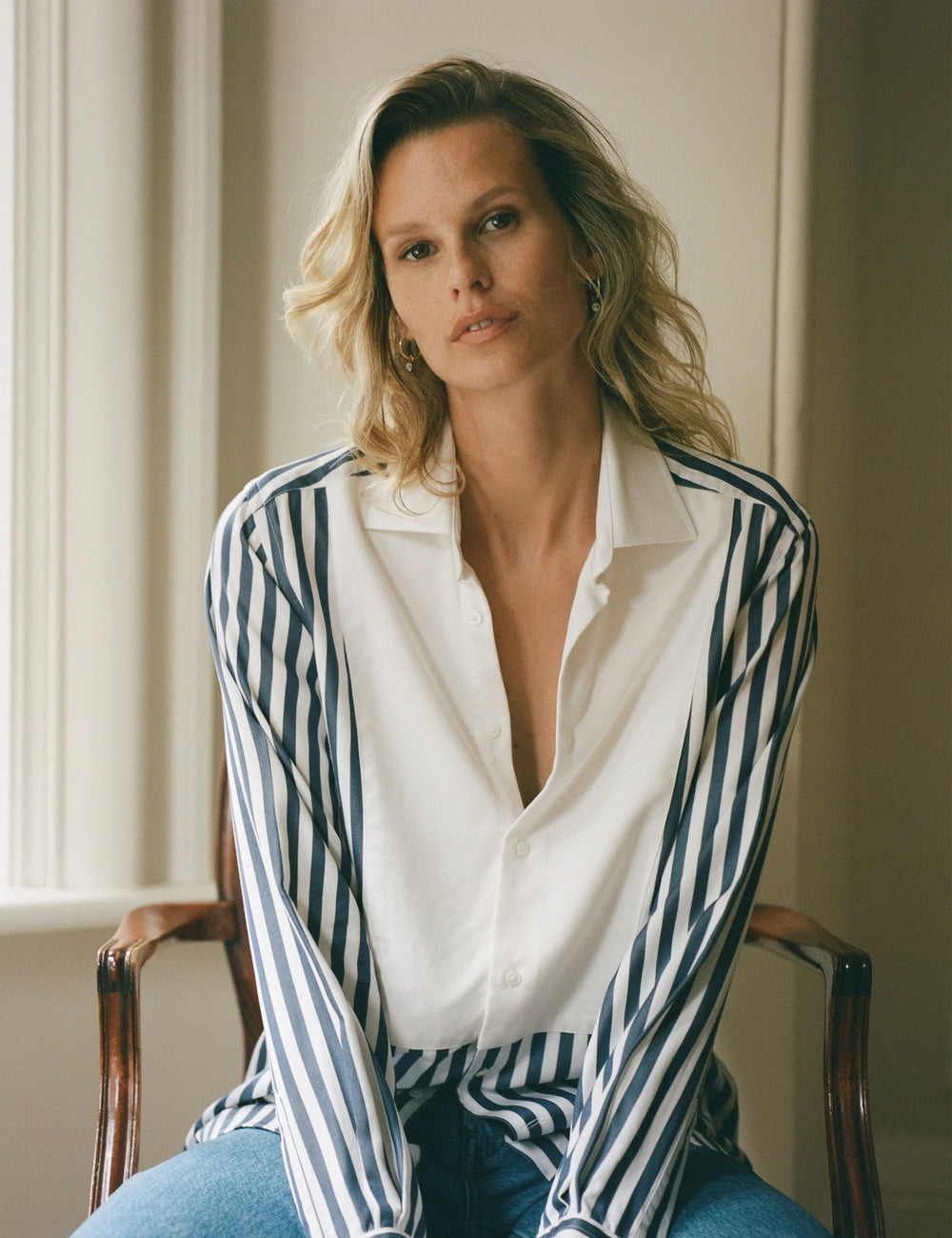 The Dress Shirt: TENCEL™ Lyocell, Navy Blue Stripe